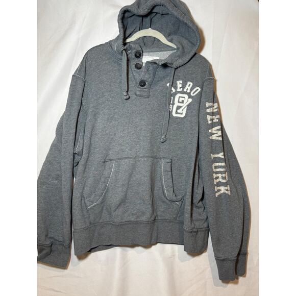 Y2k Grunge Hoodie Mens Large Grey Aeropostale 2XL Pocket Buttons college retro - Picture 1 of 10